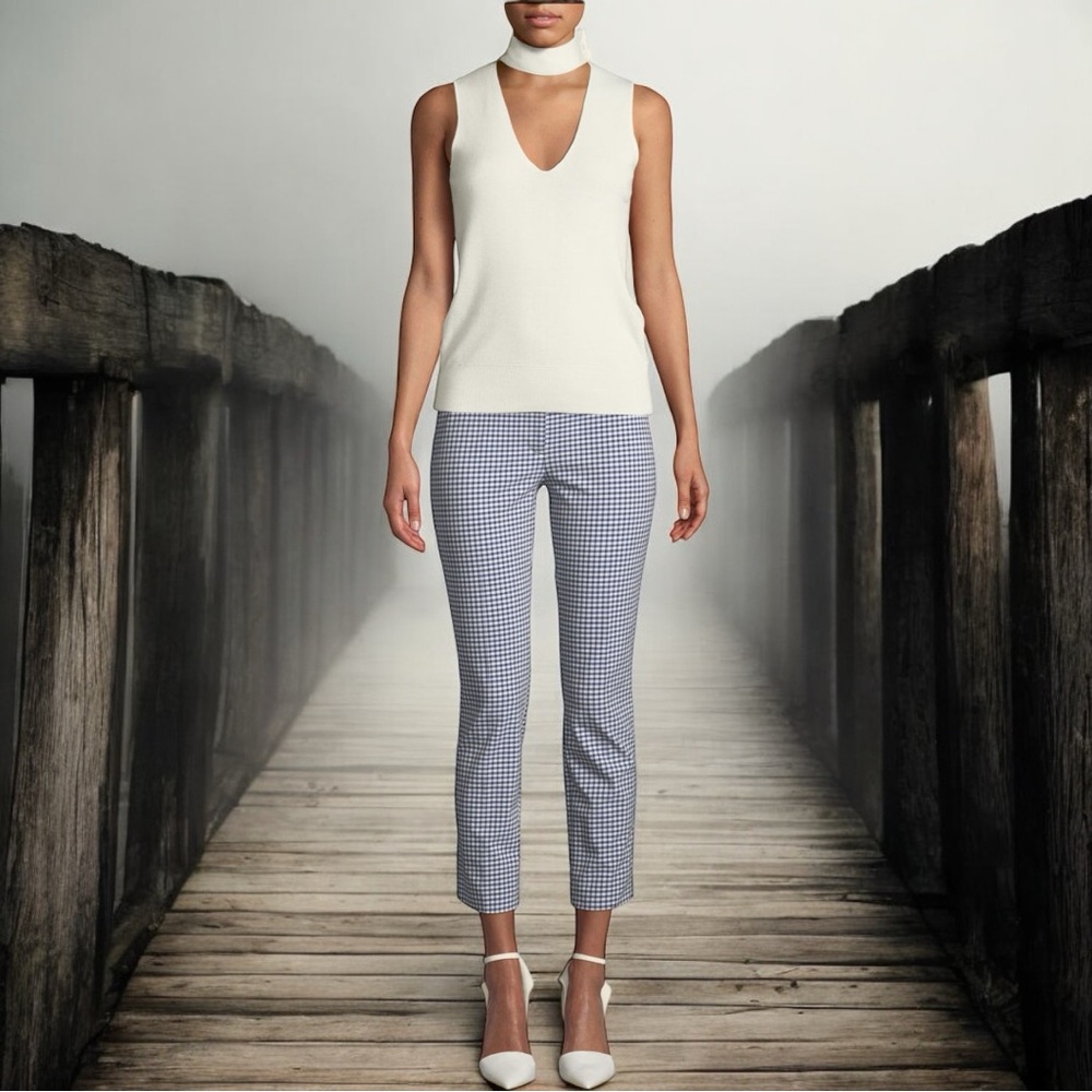 Theory Classic Skinny Gingham Stretch Pants in Blue/Black/White Combo Size 6